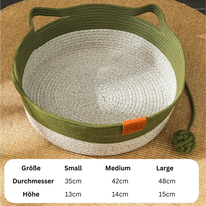Gemütliches, handgewebtes Baumwollseil-Katzenbett in Khaki, robust und langlebig für alle Katzenrassen.