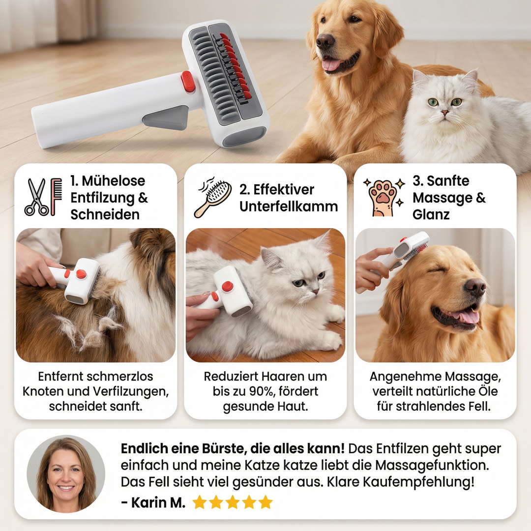 Unterfellkamm & Entfilzungsbürste für Katzen: sanfte Fellpflege für glattes, seidiges Katzenfell.