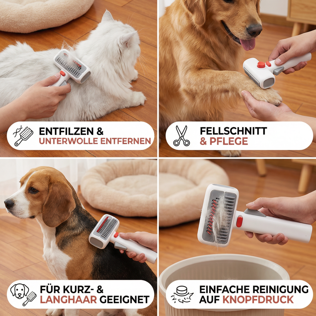 Premium Fellpflegebürste für Haustiere: entfernt lose Haare & entfilzt effektiv Hund- & Katzenfell.