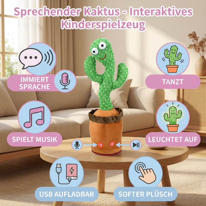 Lustiger sprechender Kaktus mit Aufnahmefunktion, blinkenden Lichtern und tanzenden Bewegungen – ideales Kinderspielzeug.