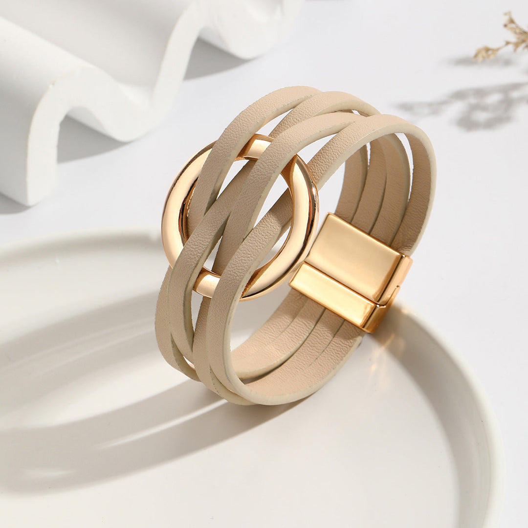 Elegantes Damen-Lederarmband, doppelkreis-Design im Boho-Stil, ideal als farbenfrohes Accessoire und Geschenk.