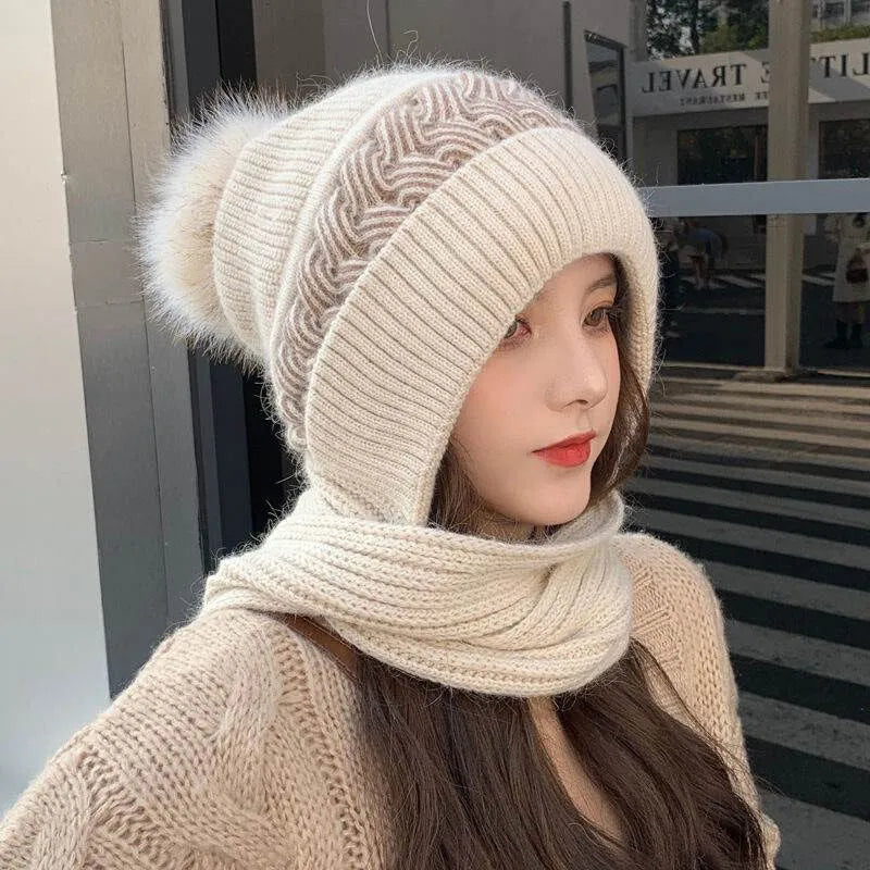 Damen Winter Mützen- & Schal-Set in Strick. Kuschelig warm für kalte Tage, stilvolles Accessoire für Frauen.