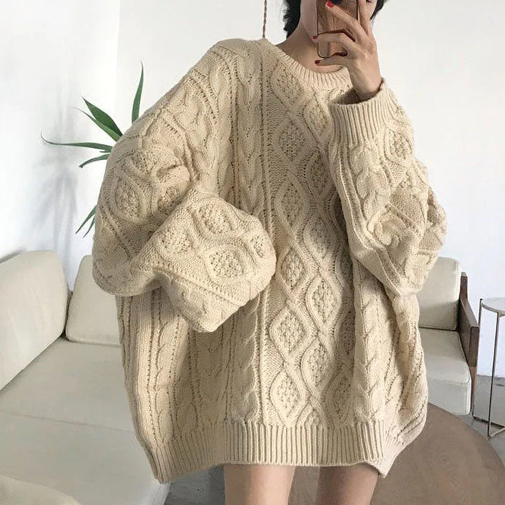 Eleganter, bequemer Damen Oversized Strickpullover mit Rundhals, perfekt für kühle Tage.