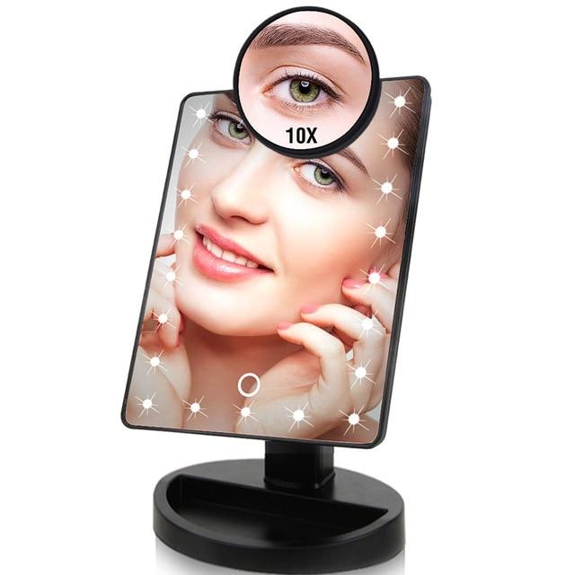 Beleuchteter LED Schminkspiegel mit 10X Vergrößerung für präzises Make-up und Kosmetik.