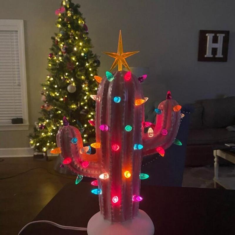 Weihnachtlicher Harzkaktus beleuchtet, einzigartige Vintage Zimmerdeko.