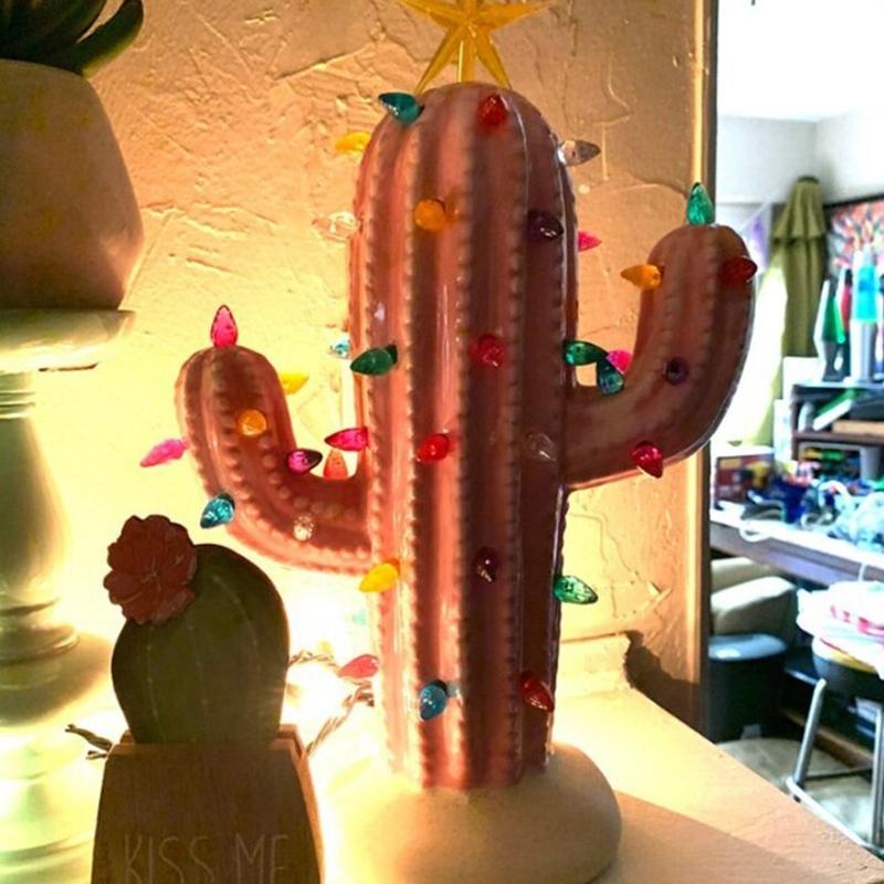 Einzigartiger beleuchteter Weihnachtskaktus, stilvolle Vintage Harzfigur Deko.