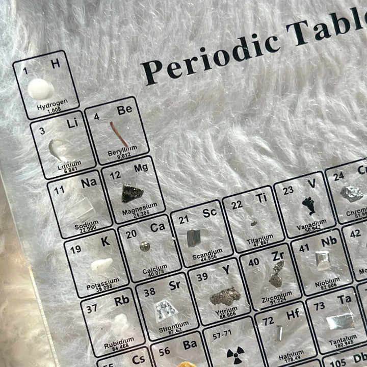 Edles Periodensystem mit LED-Beleuchtung & echten Elementen; ein Highlight für jede Wissenschafts-Sammlung.