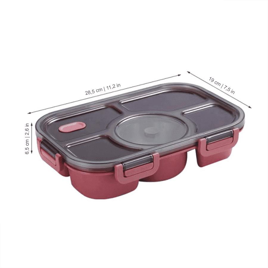 Bento Box pw260515 mit 5 Unterteilungen, perfekt für ausgewogene Mahlzeiten im Büro oder Park.