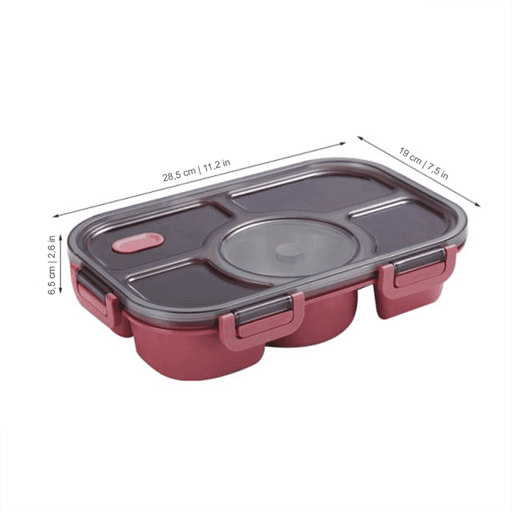 Bento Box pw260515 mit 5 Unterteilungen, perfekt für ausgewogene Mahlzeiten im Büro oder Park.
