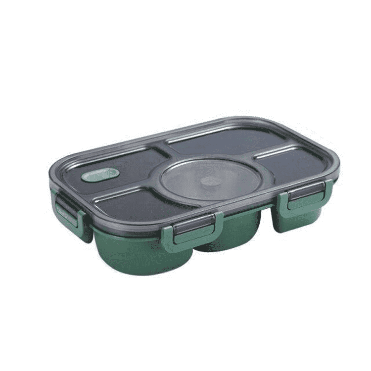 Bunte Bento Box für Schulkinder mit 5 praktischen Fächern, sorgt für Ordnung beim Mittagessen.