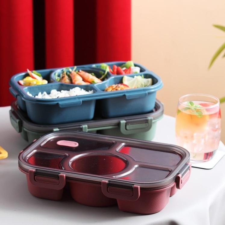 Kinder-Bento Box mit 5 Fächern in hellem Design, auslaufsicher für den Schulranzen.