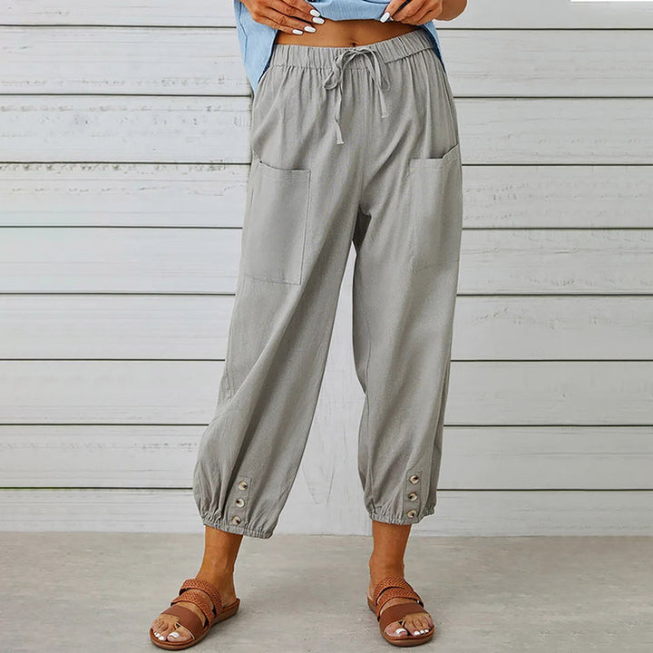 Casual Damenhose 7/8, einfarbig, perfekt für einen entspannten Look. Bequem, mit mittelhohem Bund und Kordelzug.