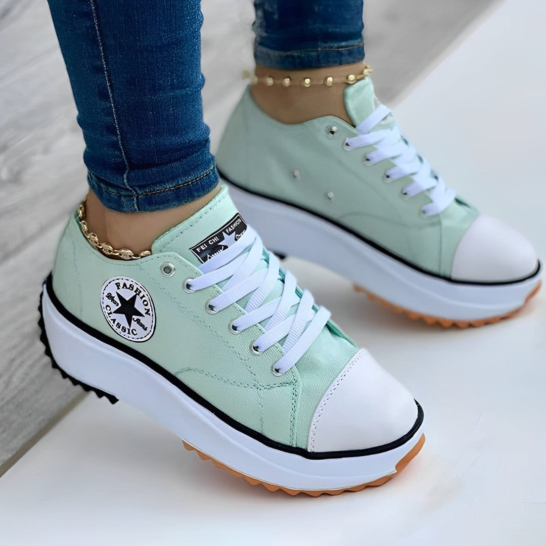 Ergonomische Damen Canvas Turnschuhe unterstützen die Haltung und lindern Schmerzen im Alltag.