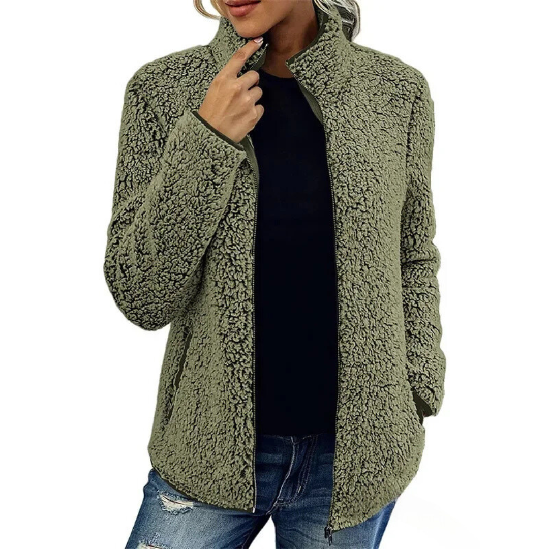 Stilvolle Damen Weste "Petra" für Herbst & Winter. Kuschelige Fleece-Weste mit hohem Kragen, perfekt für Lagenlooks.
