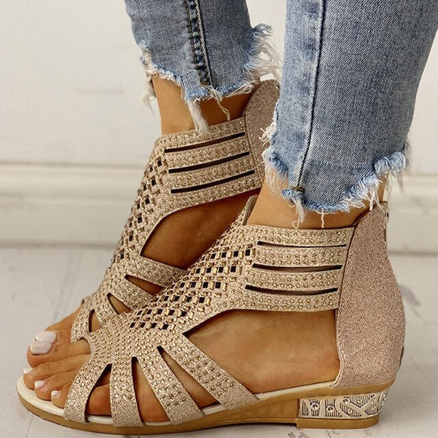 Bequeme Damen Orthopädische Sandalen mit Glitzer und Fußstütze, ideal für Sommerschuhe & Komfort.