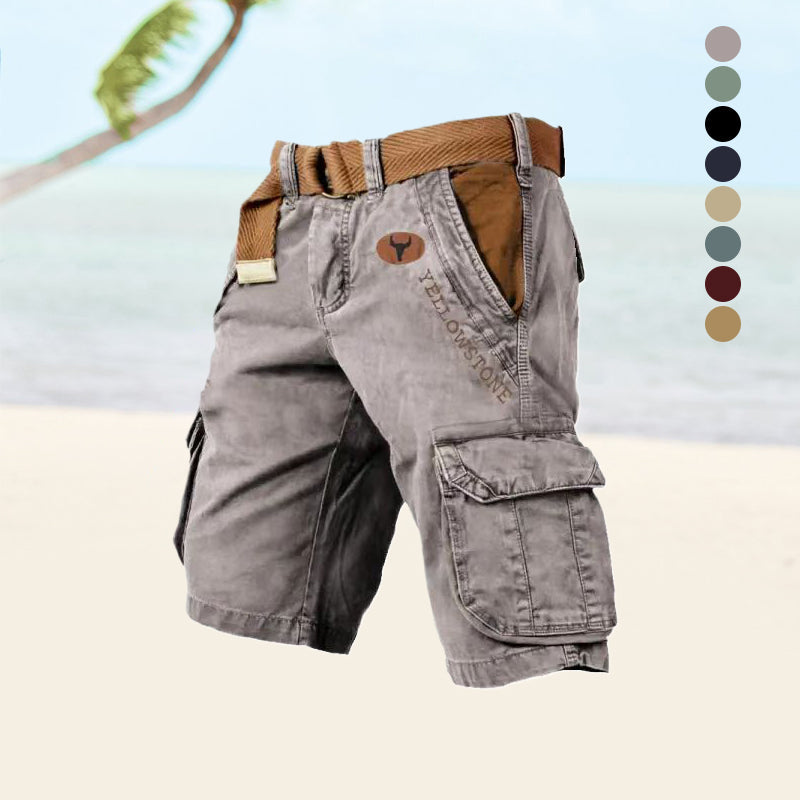 Detailansicht des Bundes von Herren Cargo-Shorts. Komfortable Passform für vielseitige Sommer- & Outdoor-Hosen.