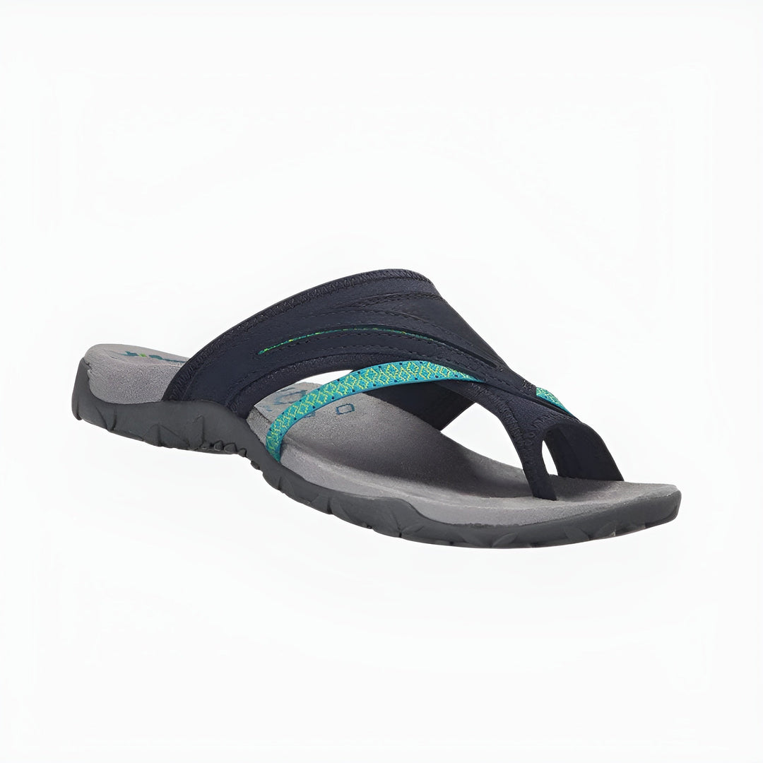 Orthopädische Damen Sandalen von der Seite. Ergonomisches Fußbett & komfortable Sohle für Fußgesundheit.