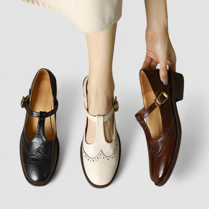 Elegante beige orthopädische Mary Jane Schuhe für Damen. Flach, bequem, stilvoll & stabil. Typ CL-0681.