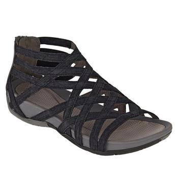 Nahaufnahme der Damen Komfort Sandalen: Ergonomisches Fußbett und verstellbare Riemen für perfekten Sitz.