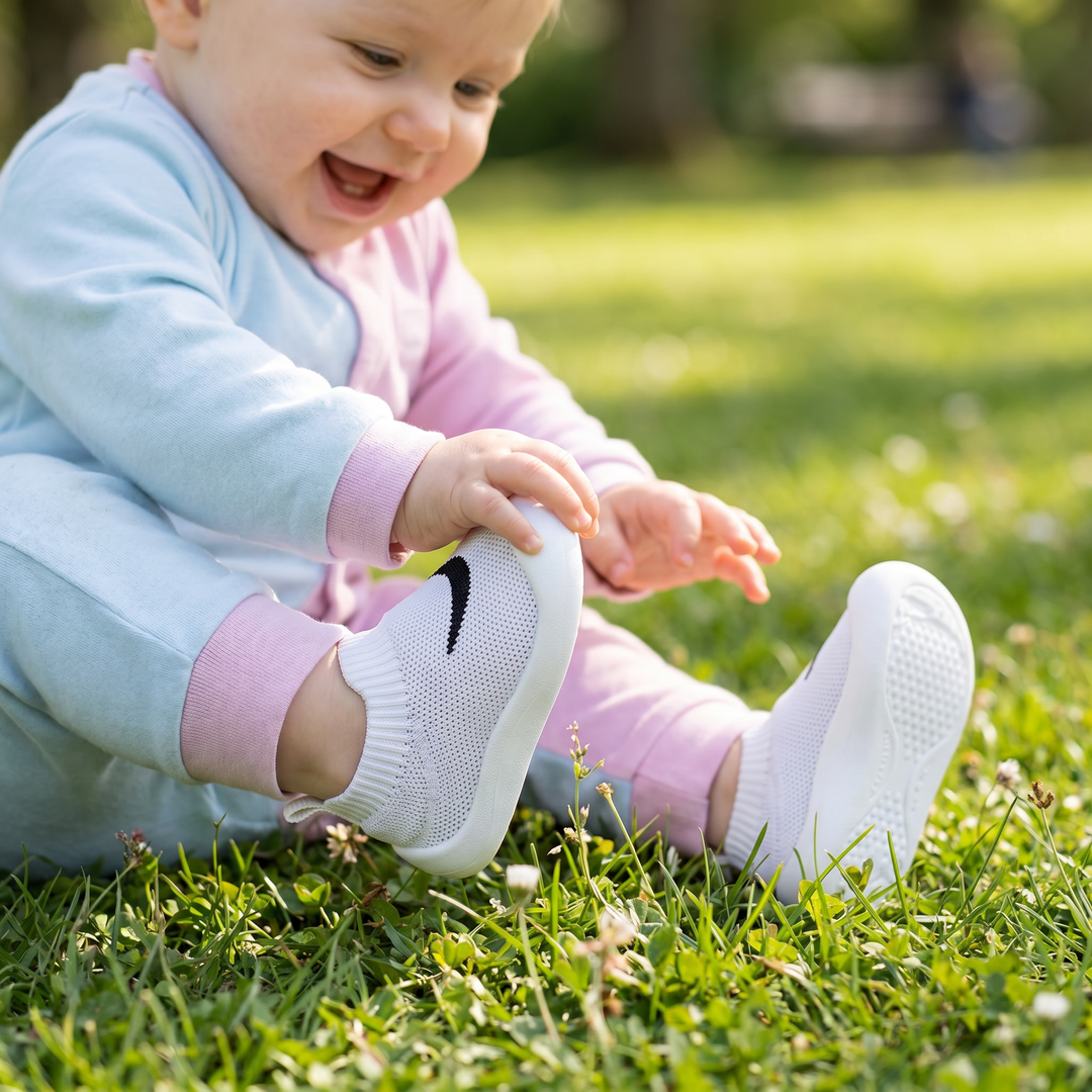 Detailansicht des weichen, atmungsaktiven Materials der bequemen Baby-Sommerschuhe.