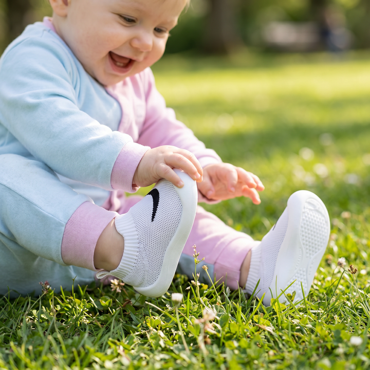 Detailansicht des weichen, atmungsaktiven Materials der bequemen Baby-Sommerschuhe.