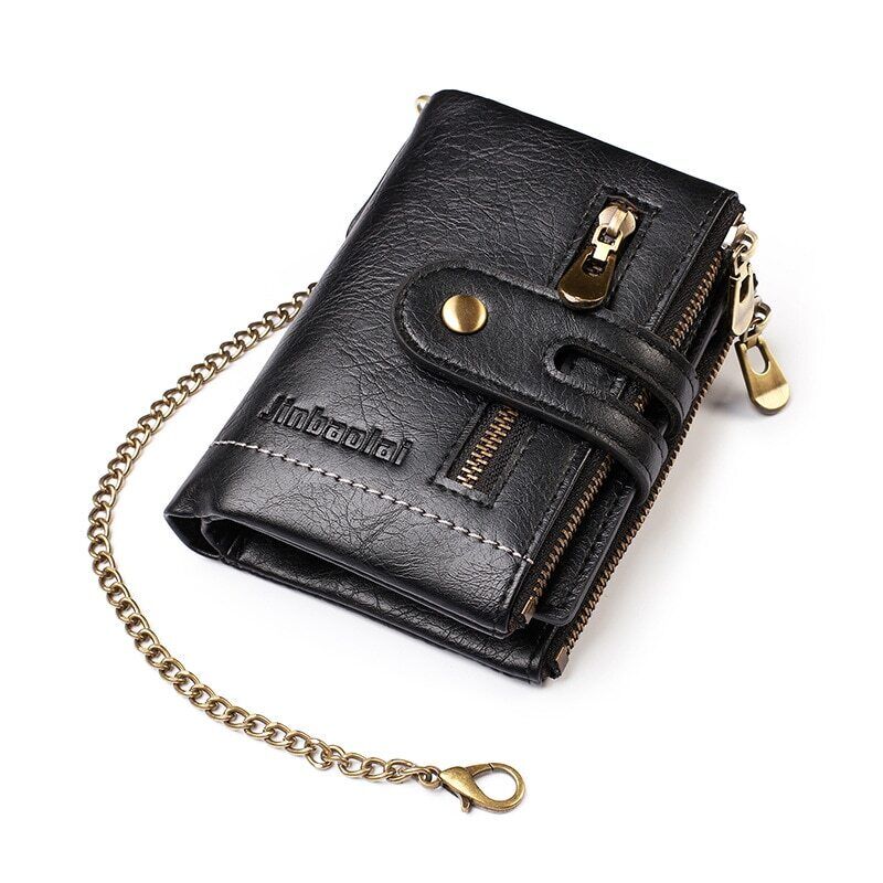Braune Retro Herren Brieftasche mit Kette, klassisches Design, sicheres Portemonnaie für den Alltag.