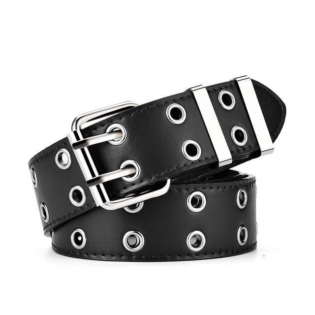 Lässiger Retro Punk Gürtel mit schwarzer Doppeldornschließe für Unisex-Outfits, verstellbar.
