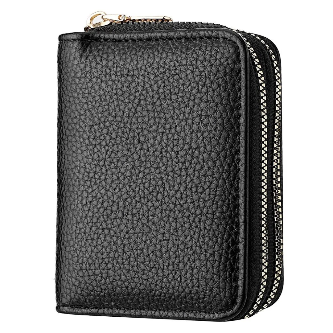 Elegante Damen Kurzgeldbörse mit Litschi-Muster. Kompaktes Portemonnaie für Organisation von Karten & Bargeld.