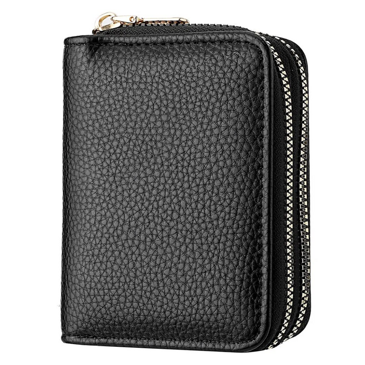 Elegante Damen Kurzgeldbörse mit Litschi-Muster. Kompaktes Portemonnaie für Organisation von Karten & Bargeld.