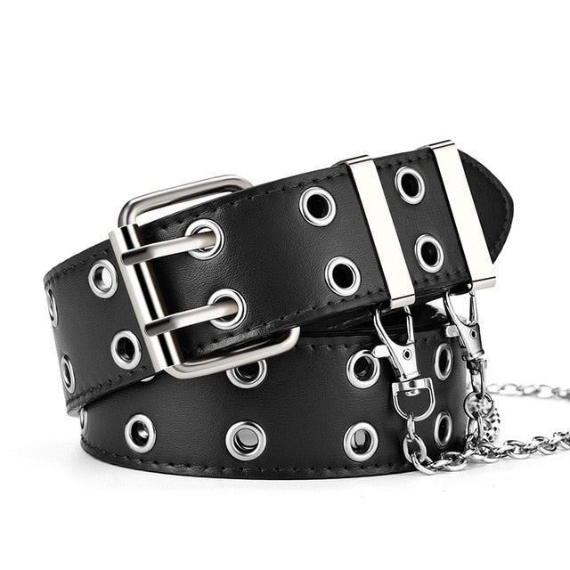 Auffälliger Statement-Gürtel im Retro Punk Look, Unisex-Design mit Doppeldornschließe, verstellbar.