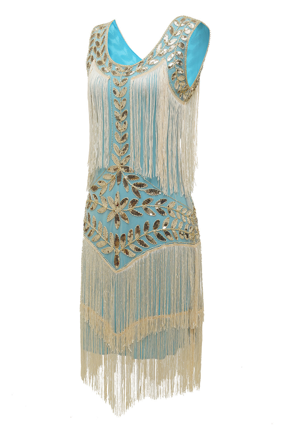 Damen Charleston Kleid mit Perlen und Pailletten, ideal für Partys und festliche Events.