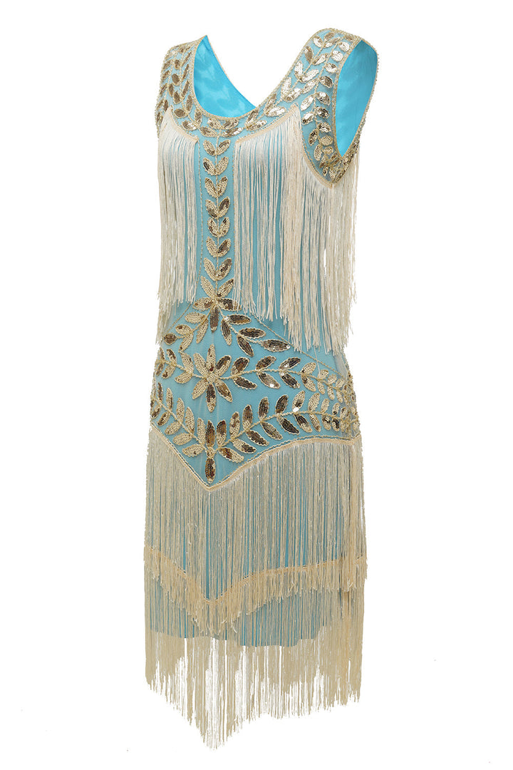 Damen Charleston Kleid mit Perlen und Pailletten, ideal für Partys und festliche Events.