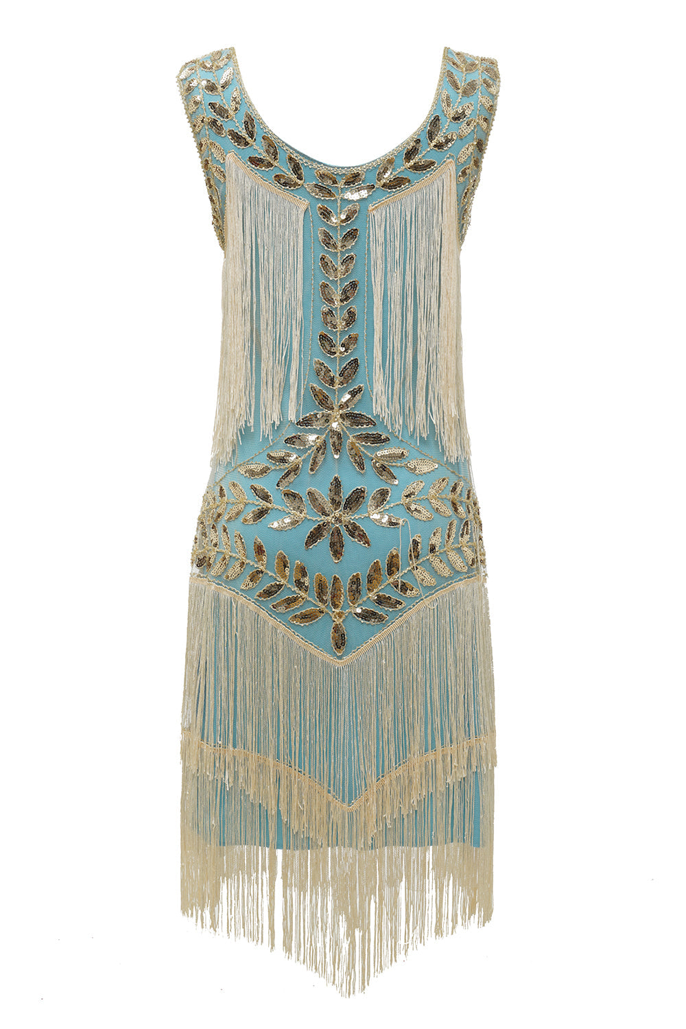 Luxuriöses 20er Jahre Charleston Kleid mit Art Deco Muster und funkelnden Verzierungen.