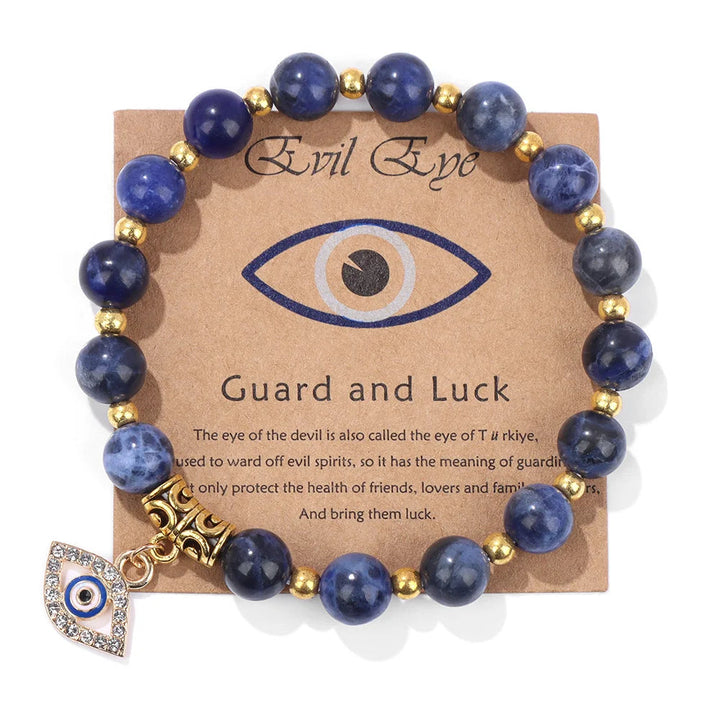 Unisex Perlenarmband mit blauem Böses-Auge Anhänger. Stilvoller Schutzschmuck aus Naturstein.