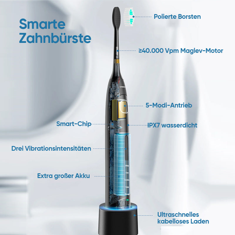 Blaue Schallzahnbürste für Erwachsene mit mehreren Reinigungsmodi für individuelle Zahnpflege.