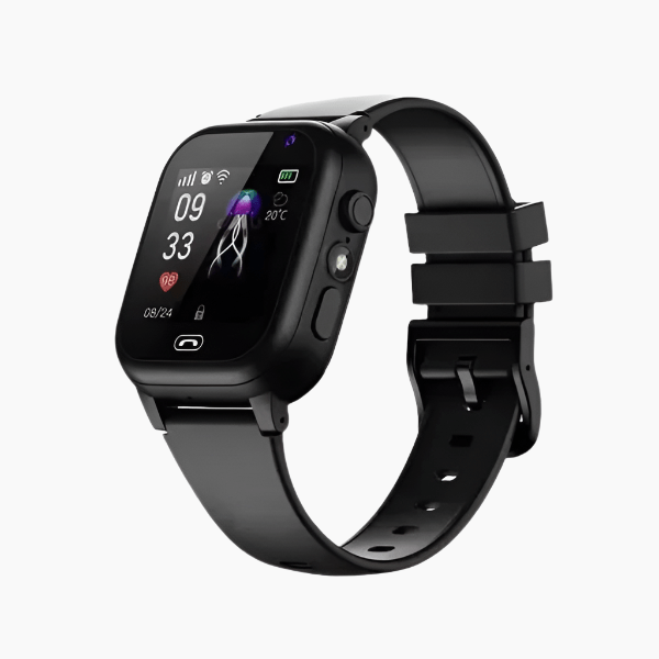 Drei Kinder Smartwatches (Blau, Rosa, Schwarz) mit GPS-Tracking, Videoanruf & SOS-Taste für Kindersicherheit.