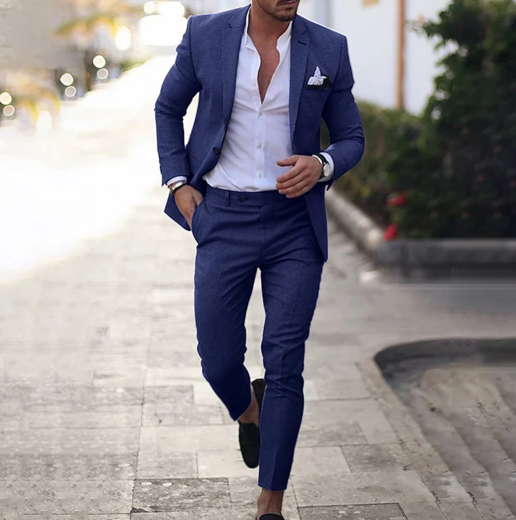 Eleganter Herren Anzug: Business-Sakko & Hose Set in modernem Schnitt, perfekt für Büro & Freizeit.