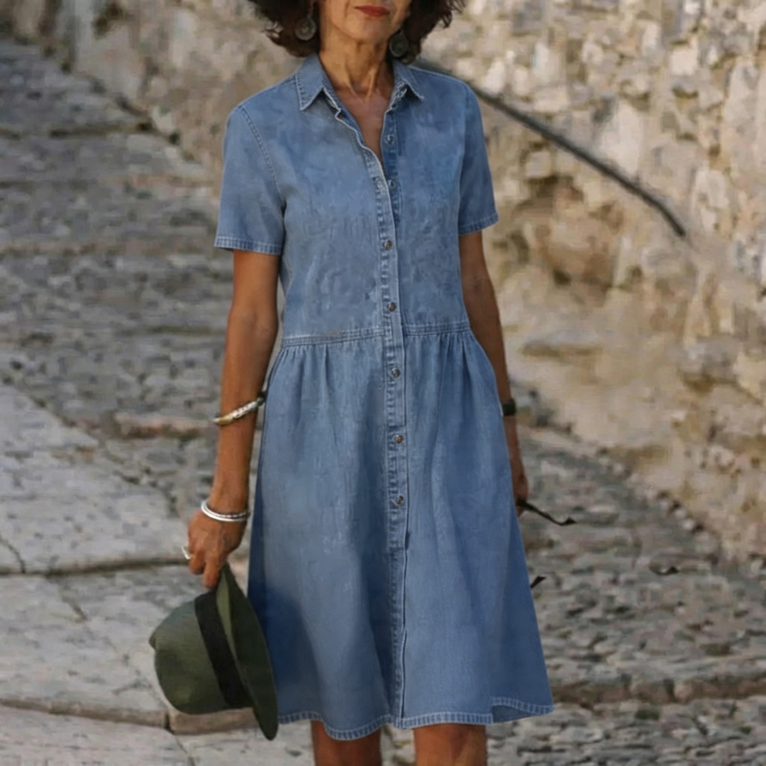 Blaues, lässiges Damen-Alltagskleid. Bequemes Minikleid, perfekt für Freizeit & Sommer.
