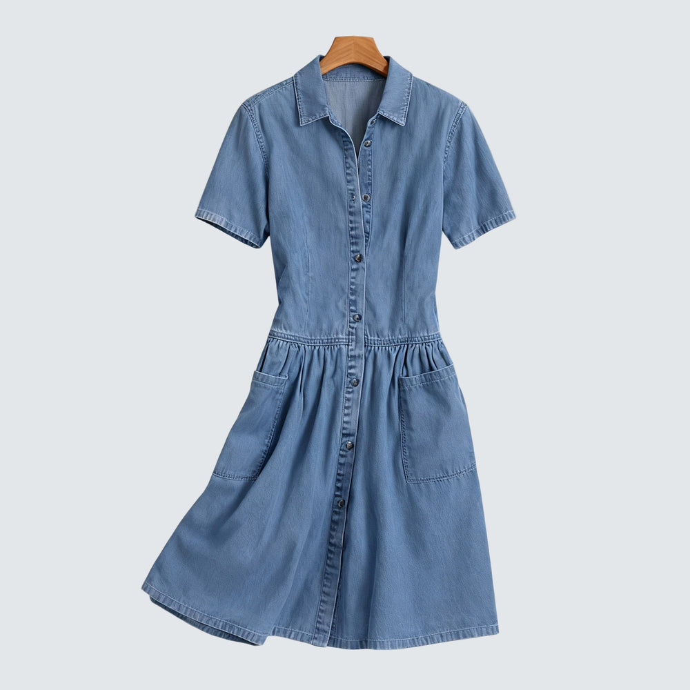 Stilvolles, bequemes Damen-Minikleid in Blau. Vielseitiges Sommerkleid für den lässigen Alltagslook.
