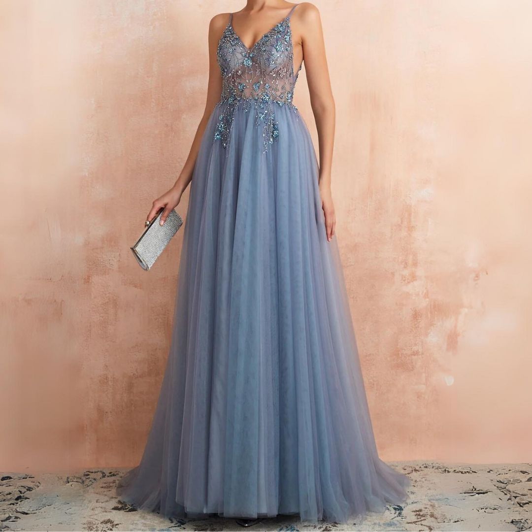 Schickes Damen Maxikleid als Cocktailkleid mit V-Ausschnitt und elegantem Schlitz, geeignet für Gala und Feste.