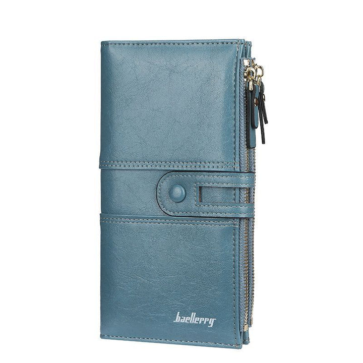 Modisches Damen Wallet, lange Form, Doppelreißverschluss, ideal für Münzen, Scheine & Smartphone.
