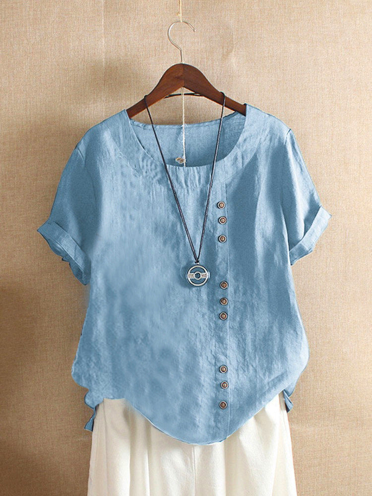 Basic Damen T-Shirt kurzärmlig, einfarbig mit Rundhals. Bequeme Damenmode für jeden Tag & jede Garderobe.