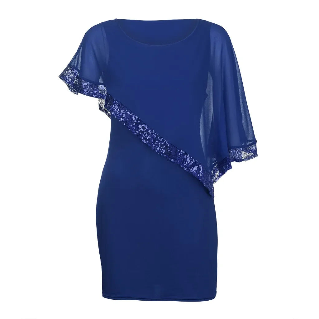 Schulterfreies Paillettenkleid für Damen in Übergröße, langer Schnitt, elegant und modern.
