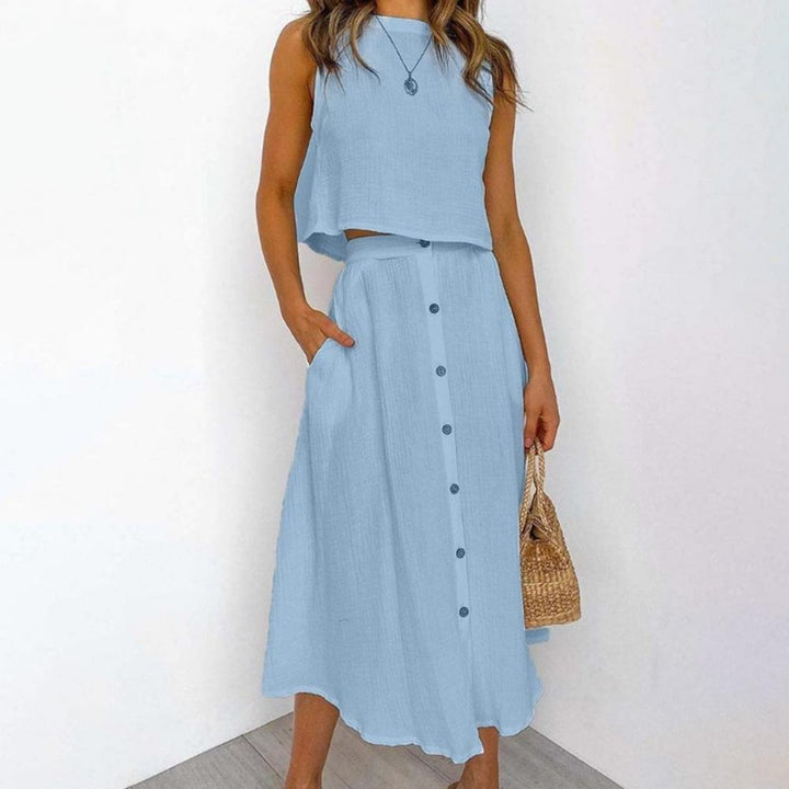 Stilvolles ärmelloses Sommerkleid für Damen, perfekt für Urlaub, Strand oder Stadt.