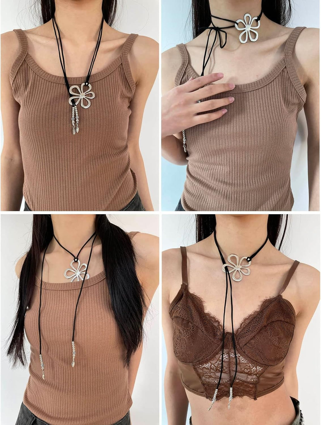 Handgemachte ethnische Blumenkette für Damen, Boho-Stil, mit detaillierten Perlen und Seilkette.