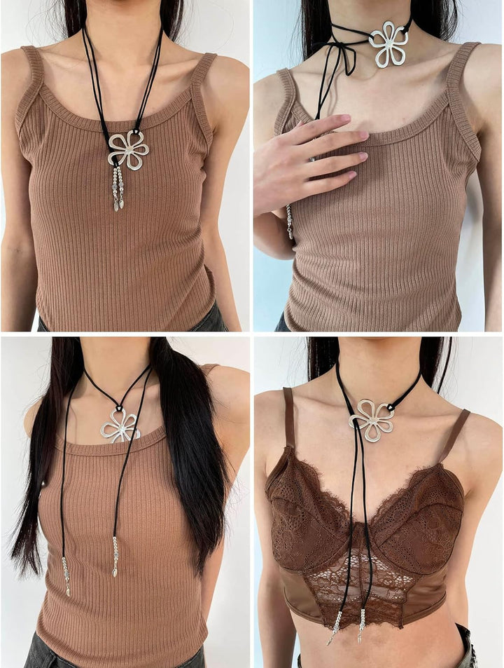 Handgemachte ethnische Blumenkette für Damen, Boho-Stil, mit detaillierten Perlen und Seilkette.