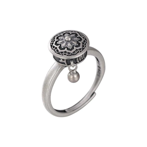 Anti-Stress Drehring aus Silber mit Lotus Design, unisex Geschenk für Achtsamkeit & Beruhigung.