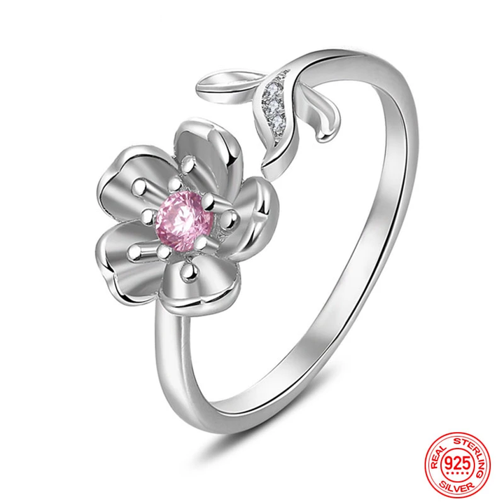 Verstellbarer 925er Silber Blumenring für Damen. Ein eleganter und praktischer Silberring.