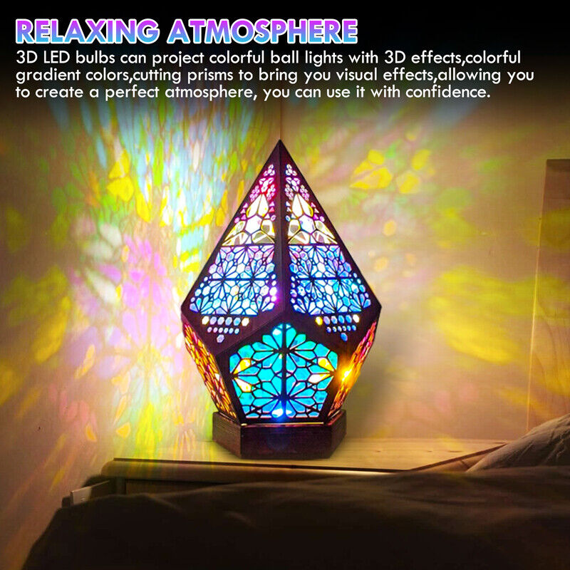 Stimmungsvolle Bohemian Projektionslampe, die einen leuchtenden Polarstern an die Wand projiziert, USB-betrieben für gemütliches Licht.