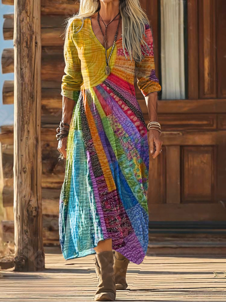 Boho Damen Sommerkleid mit elegantem Sonnenmuster. Leichtes, figurschmeichelndes Freizeitkleid für stilvolle Looks.